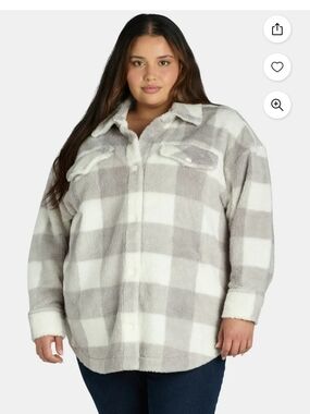 Terra & Sky Grey And White Sherpa Jacket - Soft Ivory